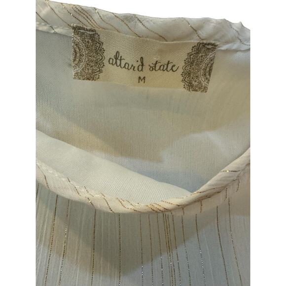 Altar'd State White Cream Puff Sleeve Gold Trim Dress M - Picture 3 of 7